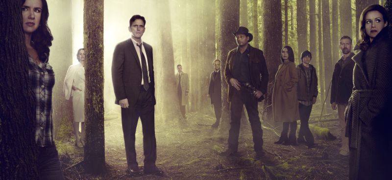 WAYWARD PINES:  Based on a best-selling novel and brought to life by suspenseful storyteller M. Night Shyamalan (“The Sixth Sense”), WAYWARD PINES is an intense, mind-bending 10-episode thriller starring Academy Award nominee Matt Dillon (“Crash”) as a Secret Service agent on a mission to find two missing federal agents in the bucolic town of Wayward Pines, ID. Every step closer to the truth makes him question if he will ever get out of Wayward Pines alive.  WAYWARD PINES will join the schedule in 2015 on Fox.  Pictured L-R:  Juliette Lewis, Melisa Leo, Matt Dillon, Tim Griffin, Toby Jones, Terrence Howard, Shannyn Sossamon, Charlie Tahan, Reed Diamond and Carla Gugino. ©2014 Fox Broadcasting Co.  Cr:  Frank Ockenfels/FOX