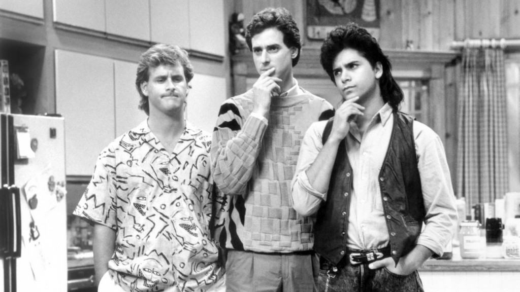 FULL HOUSE, (from left): Dave Coulier, Bob Saget, John Stamos, 'The First Day of School', (Season