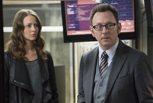 "The Cold War" -- Samaritan shows its power by erasing crime from the city for a day in an attempt to force The Machine out of hiding, on PERSON OF INTEREST, Tuesday, Dec. 16 (10:01-11:00 PM, ET/PT) on the CBS Television Network. Pictured left to right: Amy Acker and Michael Emerson Photo: John Paul Filo/CBS  ÃÂ©2014 CBS Broadcasting Inc. All Rights Reserved.